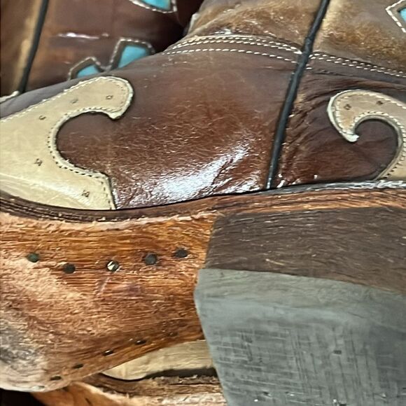 🔥Custom Soft Leather Stitched Western Pecos Bill Cowgirl Boots Wood Soles Sz 5 - Picture 11 of 13